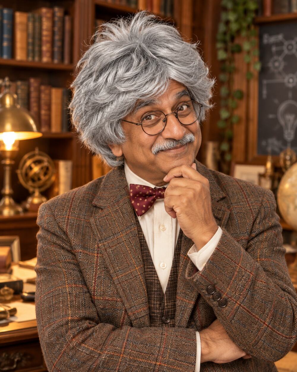 Men's Gray Silver Short Costume Wig Grandpa Professor Halloween